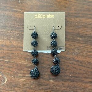Carol Dauplaise Black Beaded Dangle Earrings